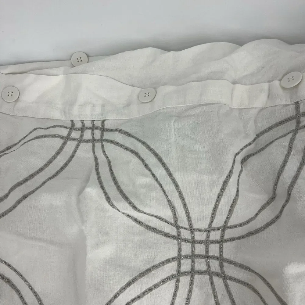 Restoration Hardware Baby Child Duvet Cover 2 Shams Gray White Embroidered Full
